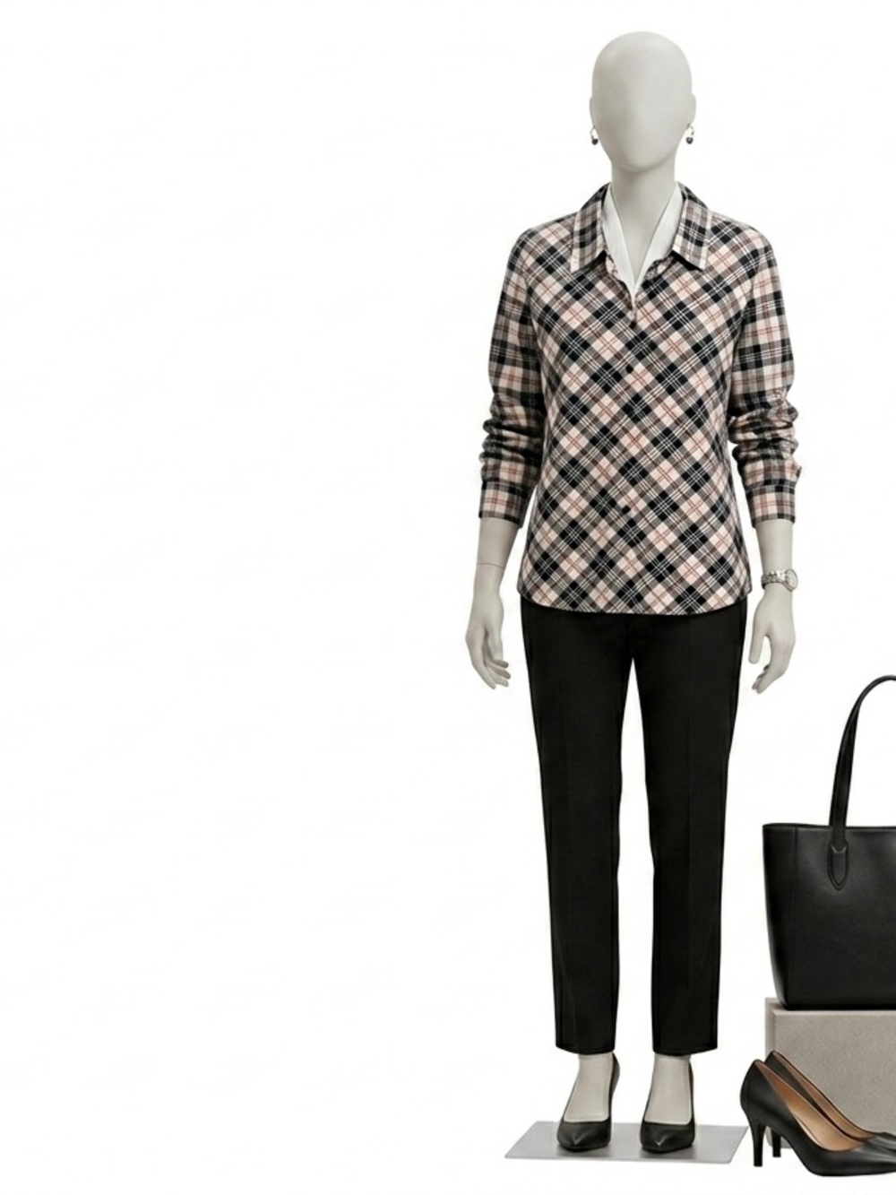 NWT Fashion Bug Plaid Button Down Shirt Plus 26/28W Metallic Thread